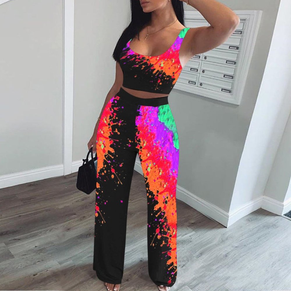 Multicolor Top And Wide Leg Trousers